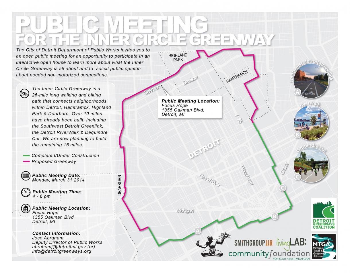 inner circle greenway public meeting detroit riverfront conservancy detroit department of public works